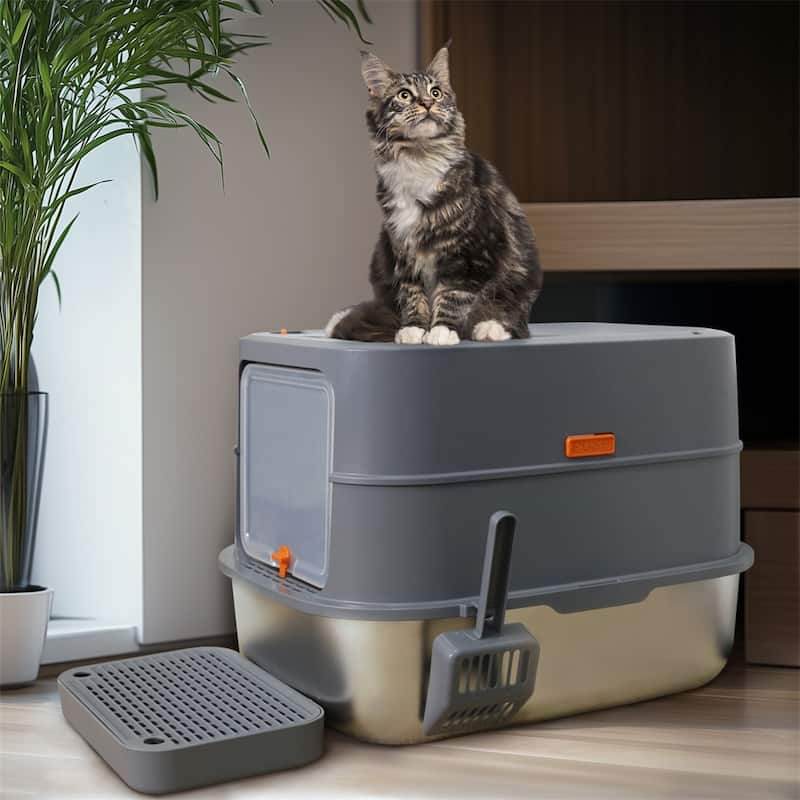 Full Enclosed Stainless Steel Cat Litter Box with Lid