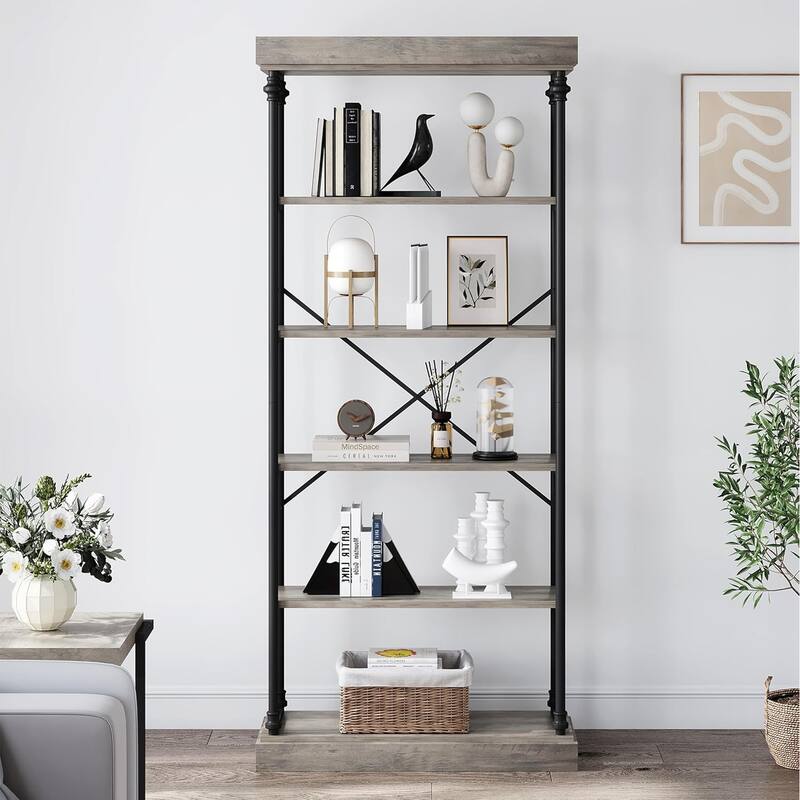 73.6" Tall Industrial 6-Tier Bookshelf Freestanding Bookcase with Shelves