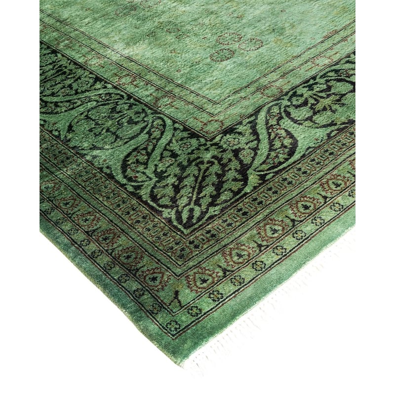 Overton Hand Knotted Wool Vintage Inspired Modern Contemporary Overdyed Green Area Rug - 6' 3" x 9' 2"