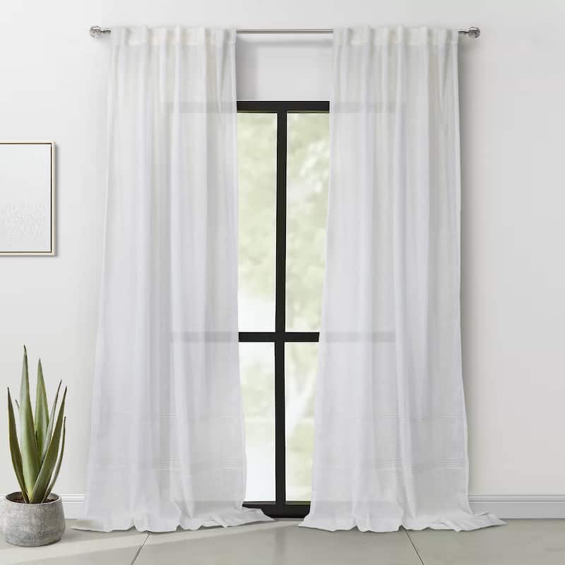 Alicante Sheer Dual Header Curtain Panel - 52" x 95" - White