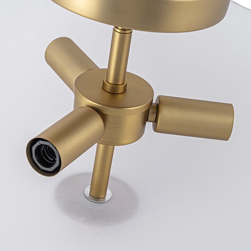 Mid-Century Brass Round Glass Bowl Semi Flush Ceiling Light 15in