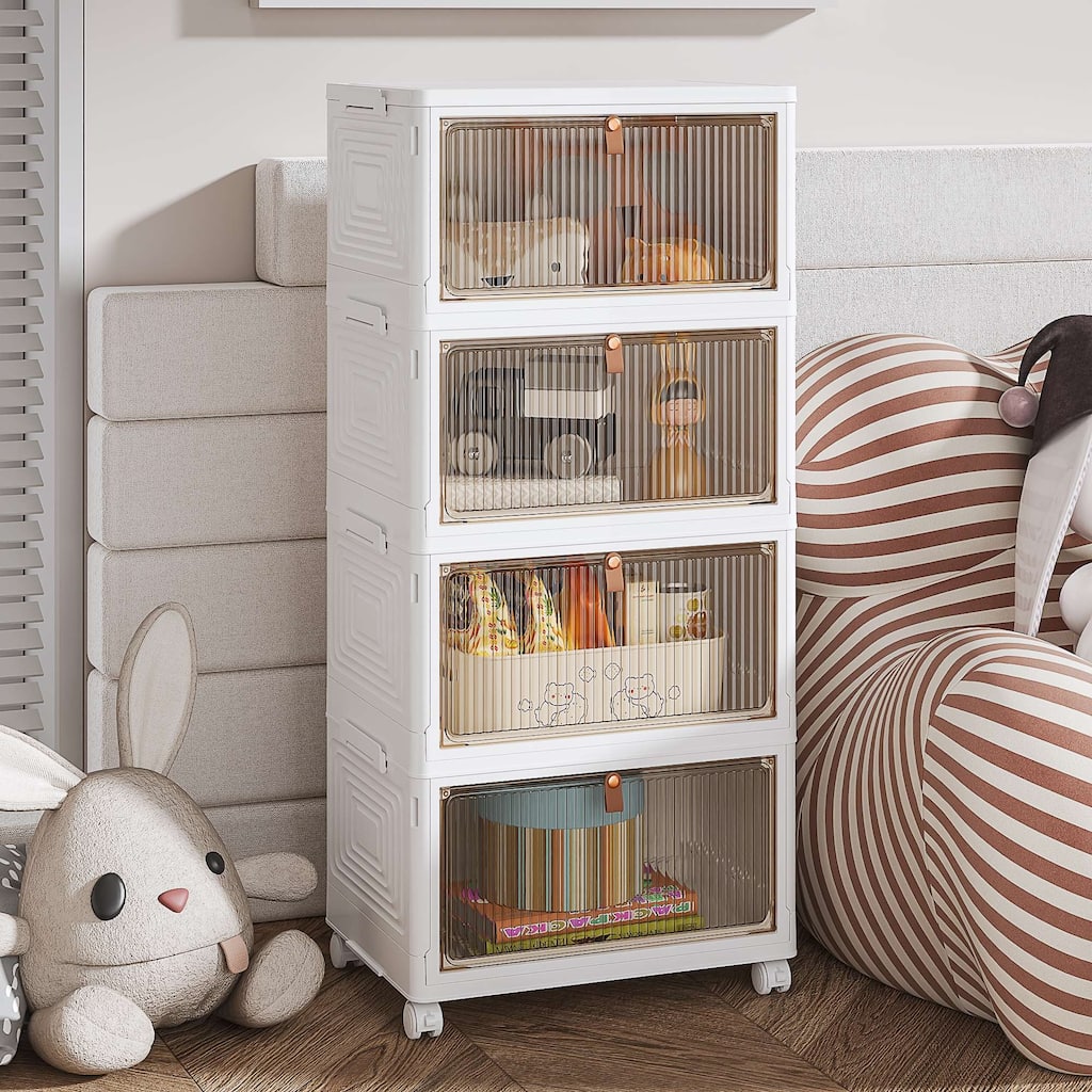 VECELO Plastic Storage Bins with Lid 23QT Stackable Storage Containers with Wheels Folding Storage Boxes Closet Organizers