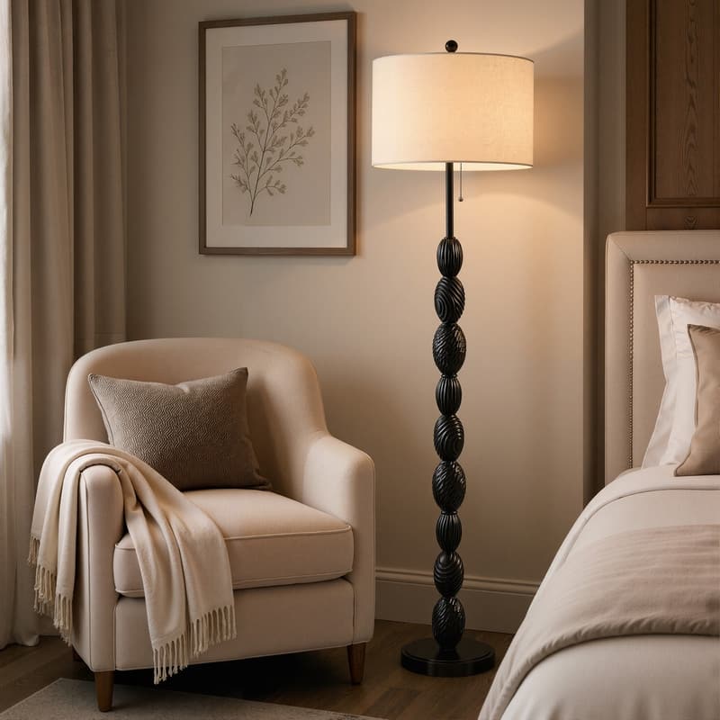 KAWOTI 62'' Traditional Resin Floor Lamp with Beige Shade - 61.75'' H X 16'' W X 16'' D