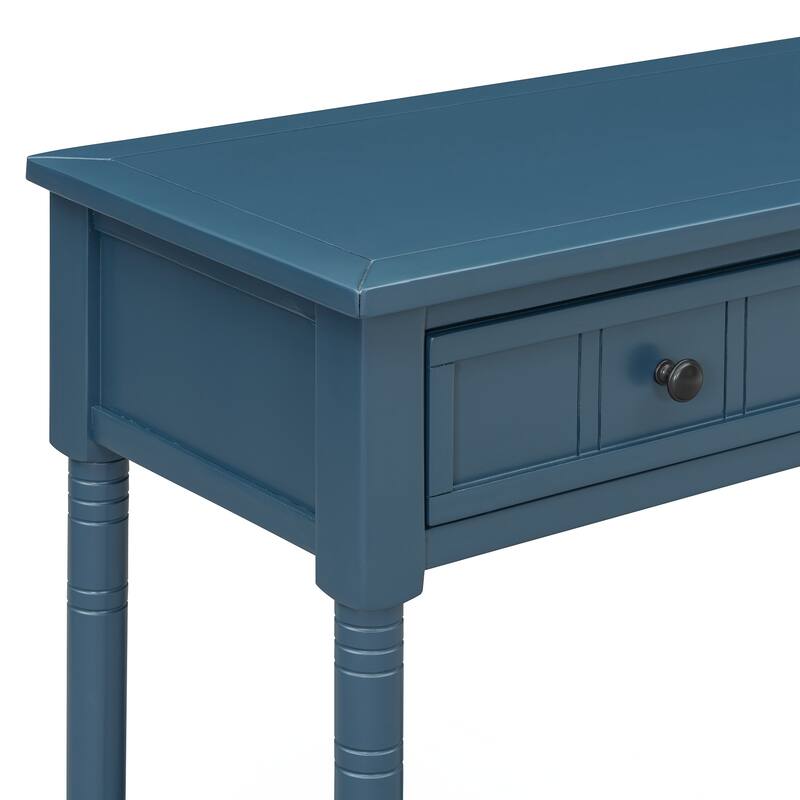 Console Table Traditional Design with Two Drawers and Bottom Shelf - Blue