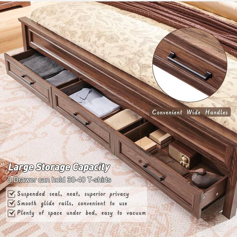 Farmhouse Queen Wood Bed Frame with 52" Tall Headboard & Footboard