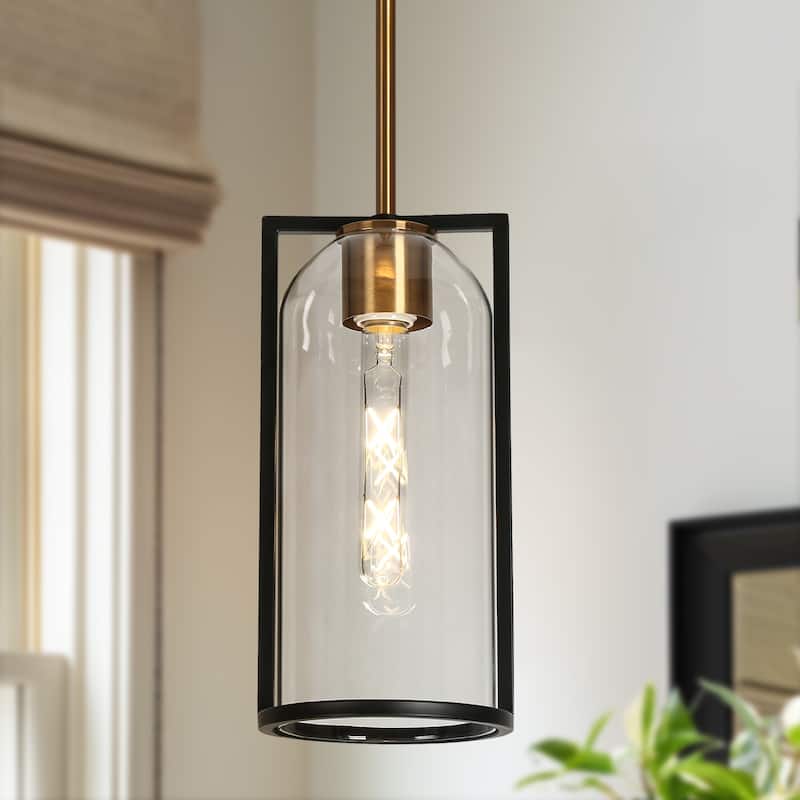 Modern 1-Light Black Gold Kitchen Island Pendant Light with Clear Glass for Dining Room
