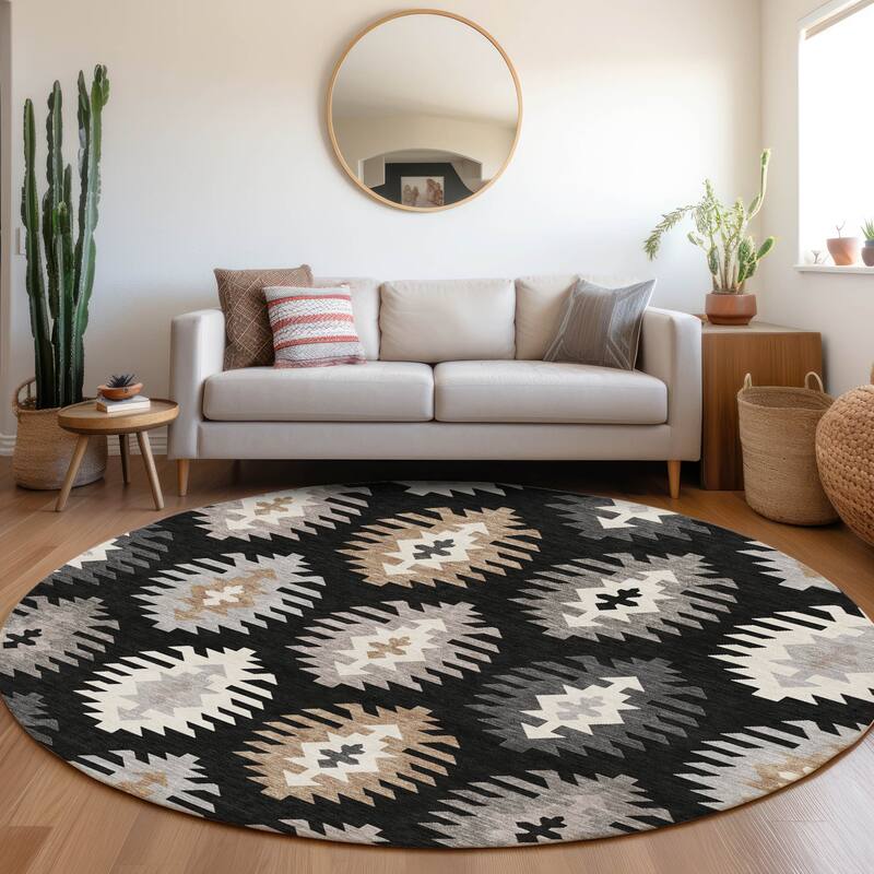 Premium Washable Super Soft Southwest Global Mayfield Rug - Black - 8' x 8'