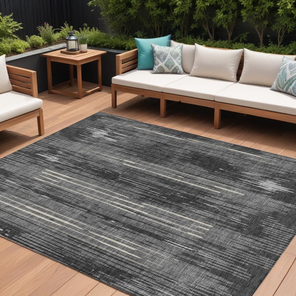 HomeRoots Striped Transitional Rectangle Outdoor Rug