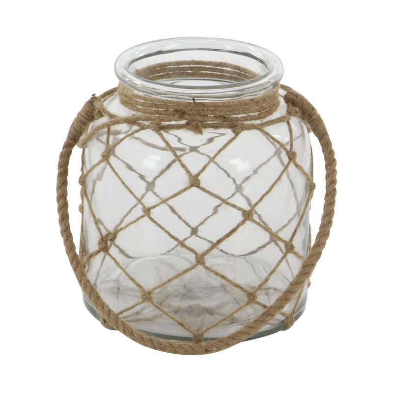 Glass Handmade Decorative Candle Lantern with Hanging Rope - Brown - Roche River Decor - 7"W x 7"L x 8"H
