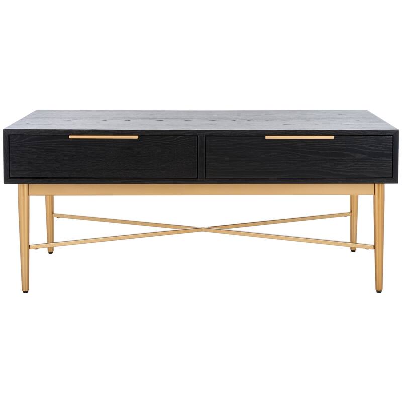 SAFAVIEH Hellen 2-Drawer Rectangle Coffee Table - 42 In. W x 22 In. D x 18 In. H - 42Wx22Dx18H - Black/Gold