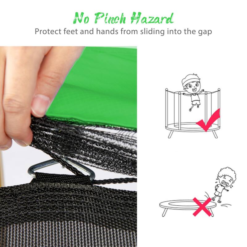 Kids Recreational Trampoline - Basketball Hoop, Safety Enclosure Net, Ladder, Easy Assembly - Grass Green - 65