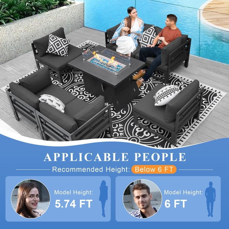 FINCATI 7 Pcs Patio Furniture Set Outdoor Sectional Sofa Set with Firepit Table - 7 Pieces