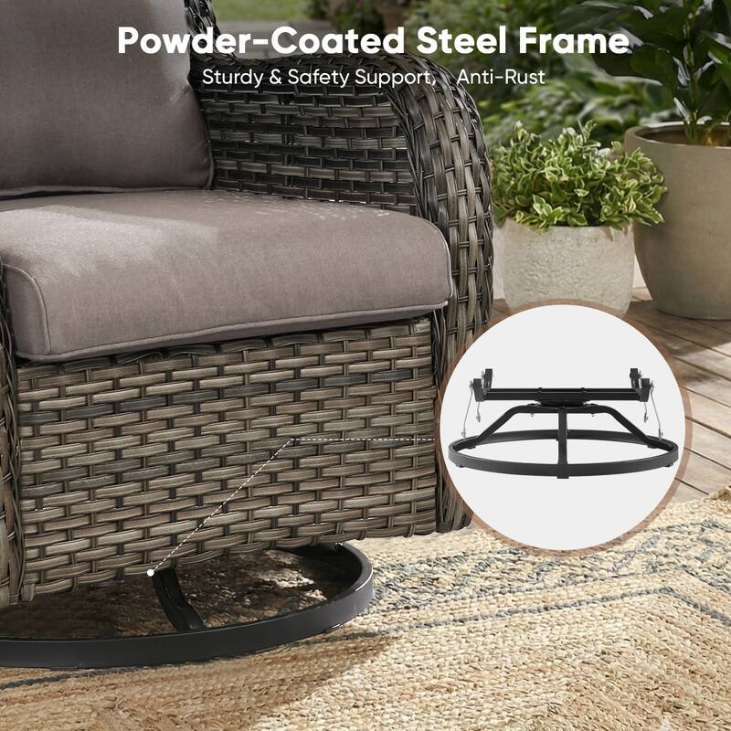 Pocassy Outdoor Wicker Glider Swivel Club Chairs (Set of 2) - Mix Grey