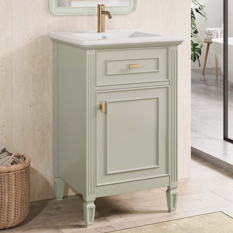 Freestanding Vanity Set with Adjustable Shelf,Tilt-Out Drawer - Green