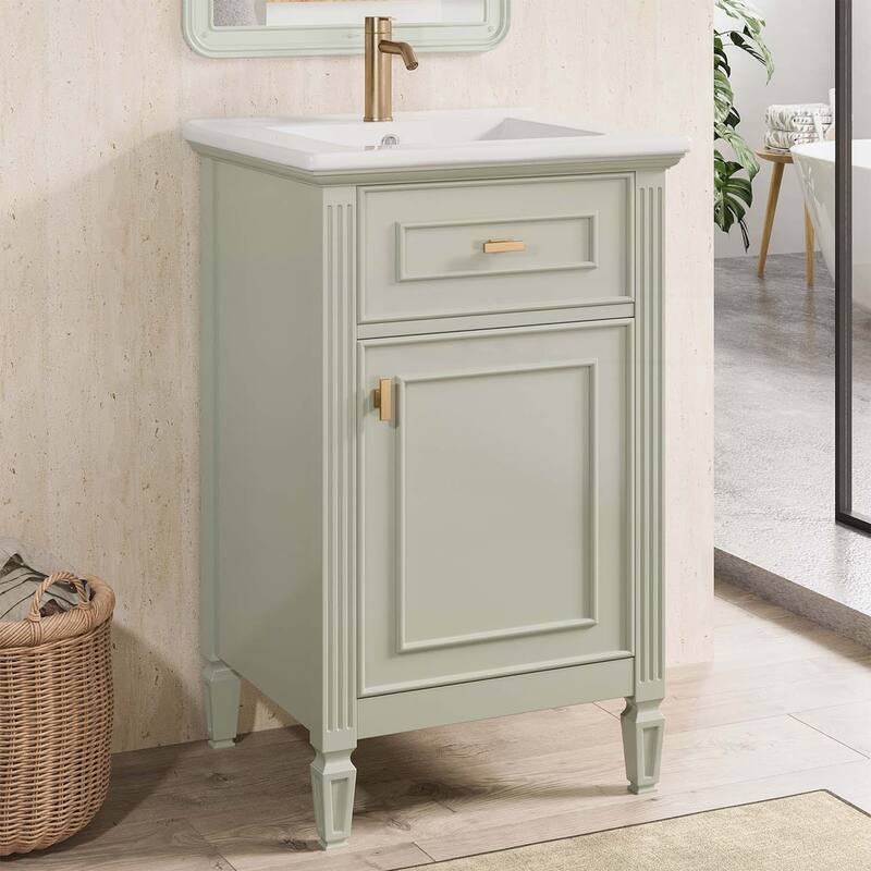 Modern Freestanding Cabinet with Sink for Small Bathroom - Green