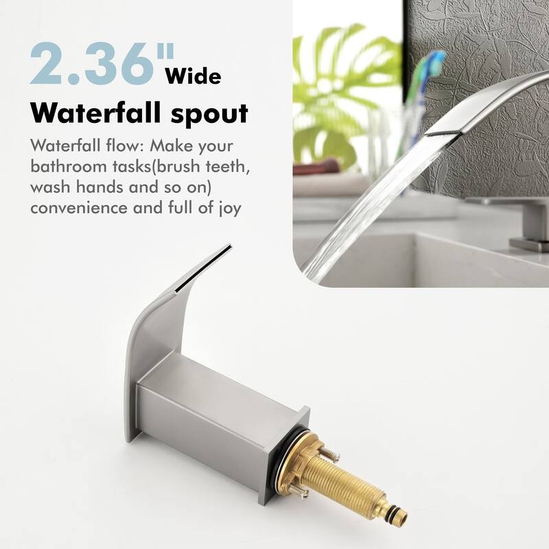 8 Inch Widespread Waterfall Bathroom Faucet with Pop-up Drain Kit Modern Double Handle Bathroom Sink Basin Vanity Faucet 3 Holes