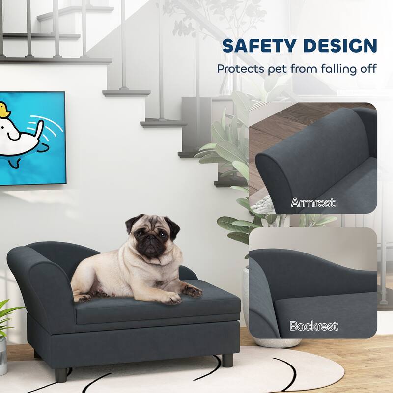 PawHut Luxury Small Dog Bed Couch W/ Storage, Little Dog Sofa