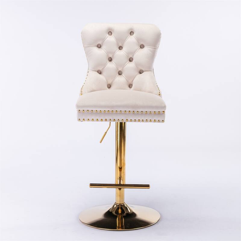 2 Piece Adjustable Swivel Velvet Upholstered Barstools with Metal Base