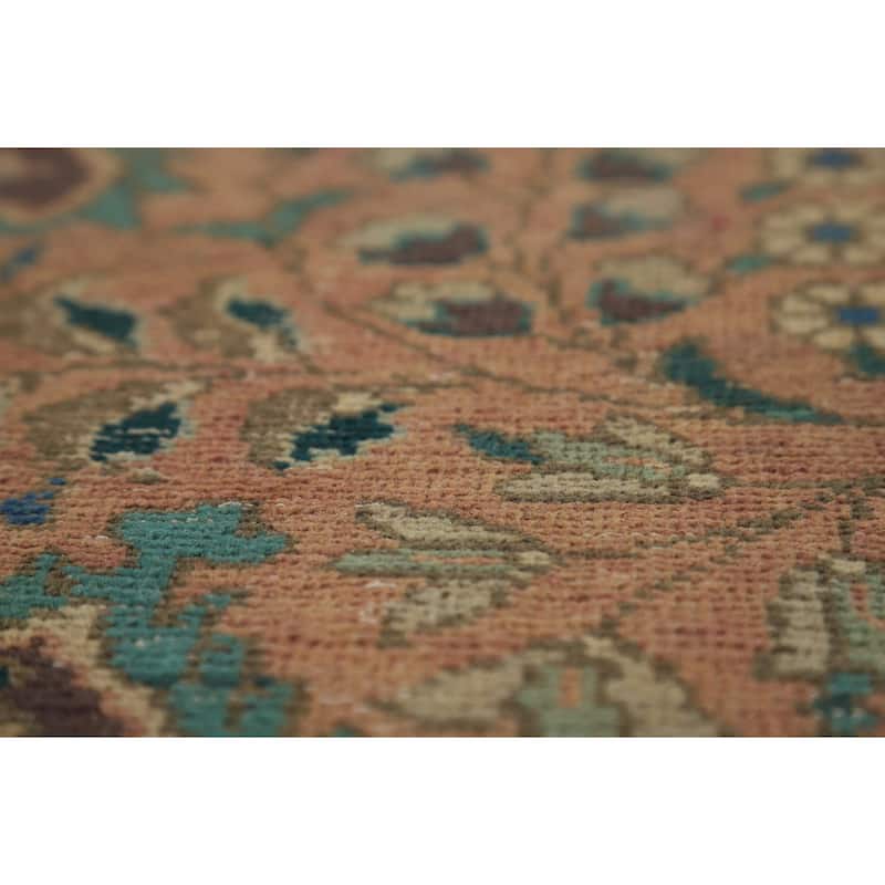 Medallion Tabriz Persian Vintage Rug Hand-Knotted Pink Wool Carpet - 6'10" x 9'8"