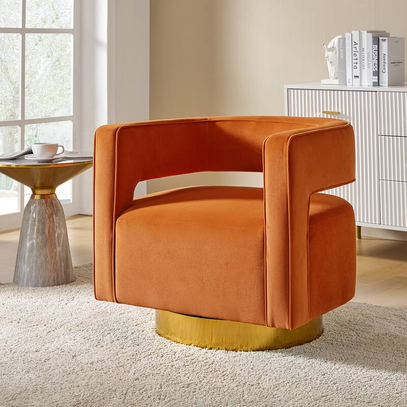 Carisa Modern Upholstered Swivel Open-Back Barrel Chair with Golden Base by HULALA HOME