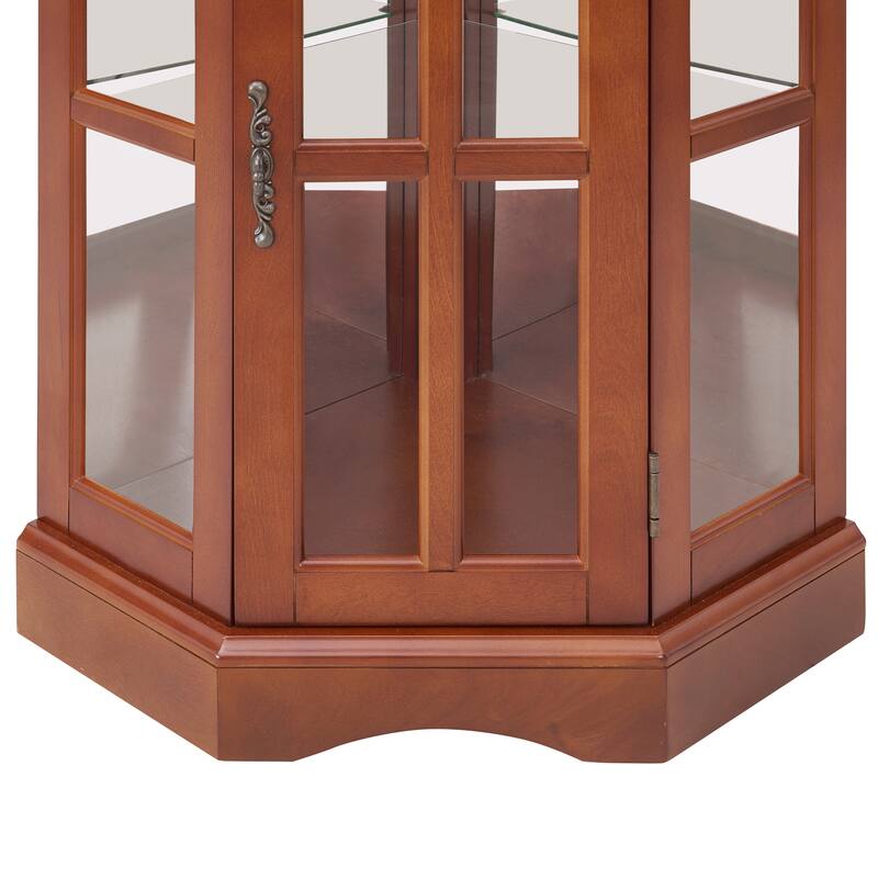 Lighted Curio Display Cabinet, China Cabinet with Tempered Glass Doors & Adjustable Shelves, Freestanding Glass Display Case