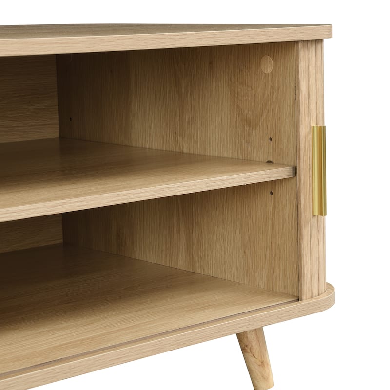 Aron Mid-Century Modern Coffee Table with Semi-Open Tambour Doors and 4 Hidden Storage Compartments, 47.24"