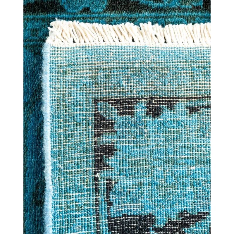 Overton Hand Knotted Wool Vintage Inspired Modern Contemporary Overdyed Blue Runner Rug - 2' 8" x 10' 4"
