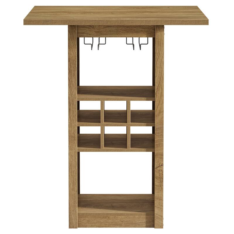 Wood Counter Height Bar Table, Glass Holders Wine Racks Storage Shelves, Kitchen Bistro High Top Pub Cocktail Home Bar Unit