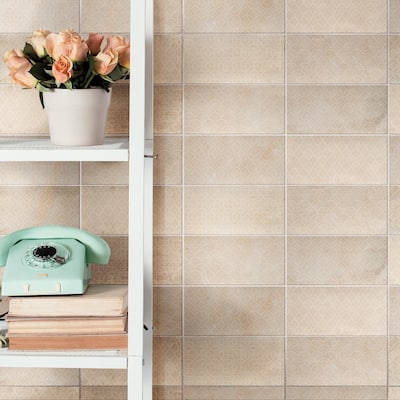 Merola Tile Camden Decor Bone 4" x 8" Ceramic Wall Tile