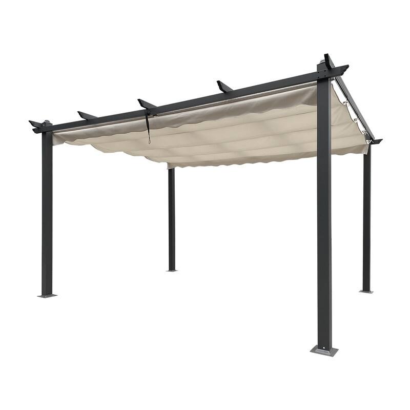 13 x 10 Ft Outdoor Patio Retractable Pergola With Canopy Sun Shelter