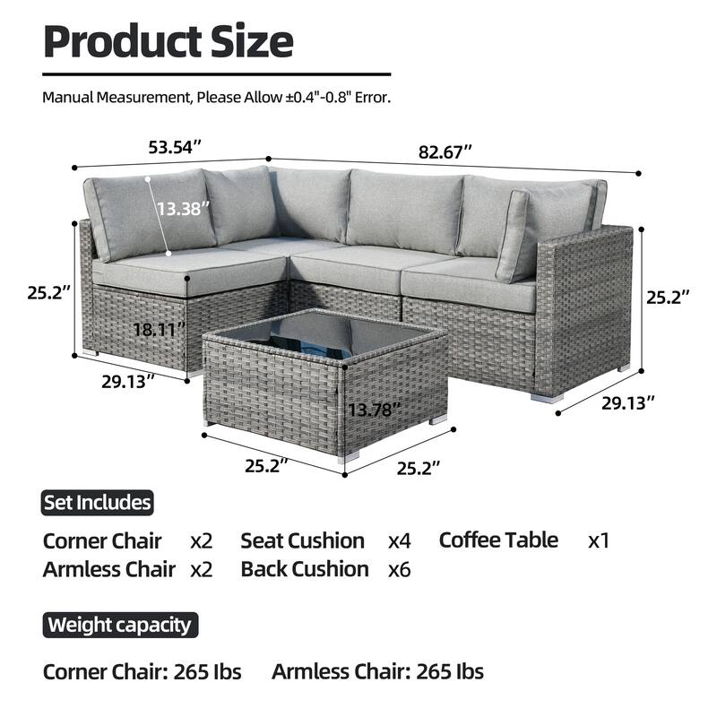 HOOOWOOO Patio 5-piece Wicker Sectional Sofa Set with Coffee Table