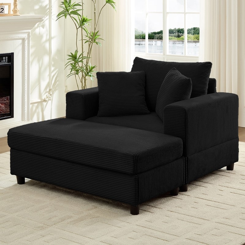 Mixoy Corduroy Chaise Lounge Deep Seat Sleeper Sofa Chair with Storage Ottoman,Upholstered 1-Seater/Loveseat Sofa Couch
