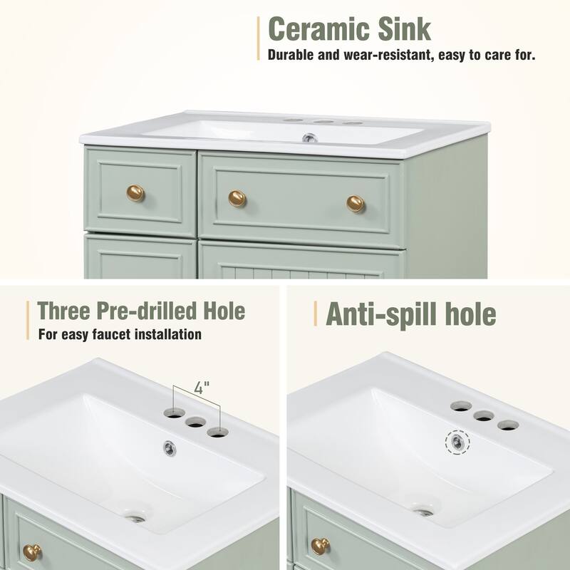 24 in. W x 18 in. D x 34 in. H Single Sink Freestanding Bath Vanity with White Ceramic Top