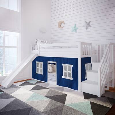 Max and Lily Low Bunk with Stairs and Slide with Curtains