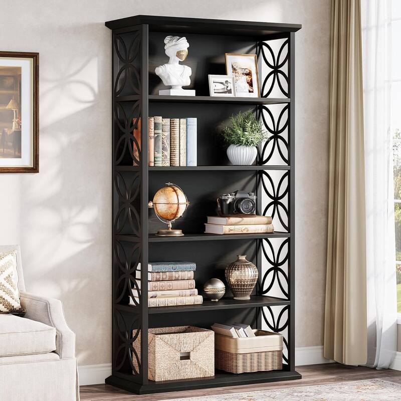 71 Inches Industrial Bookcase with Metal Frame - 1PC - Black