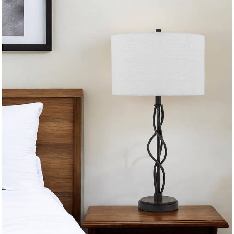 Stylish 30" Black Metal Table Lamp with Off White Linen Shade - 16” x 16” x 30” - Black-off-White