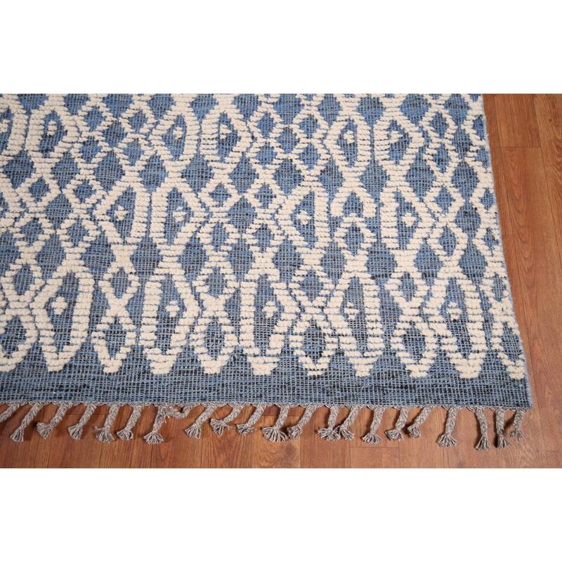 Trellis Moroccan Large Modern Area Rug Hand-Knotted Wool Carpet - 9'7" x 14'8"