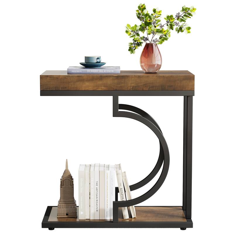 Modern Side Table, C Shaped End Table, Chairside Sofa Bedside Table for Living Room