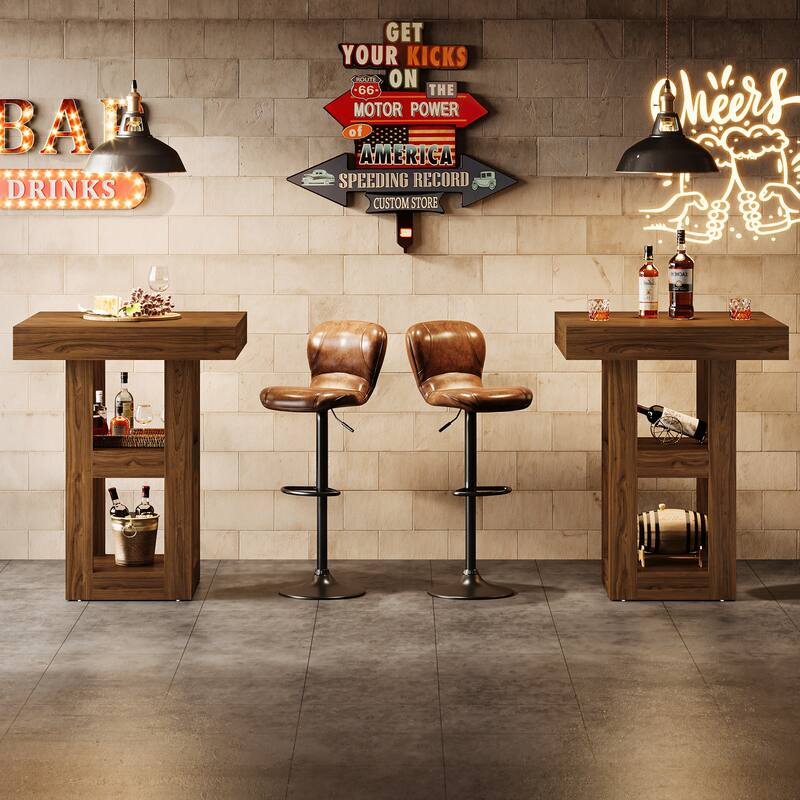 31.5-Inch Square Bar Table with Storage Shelves