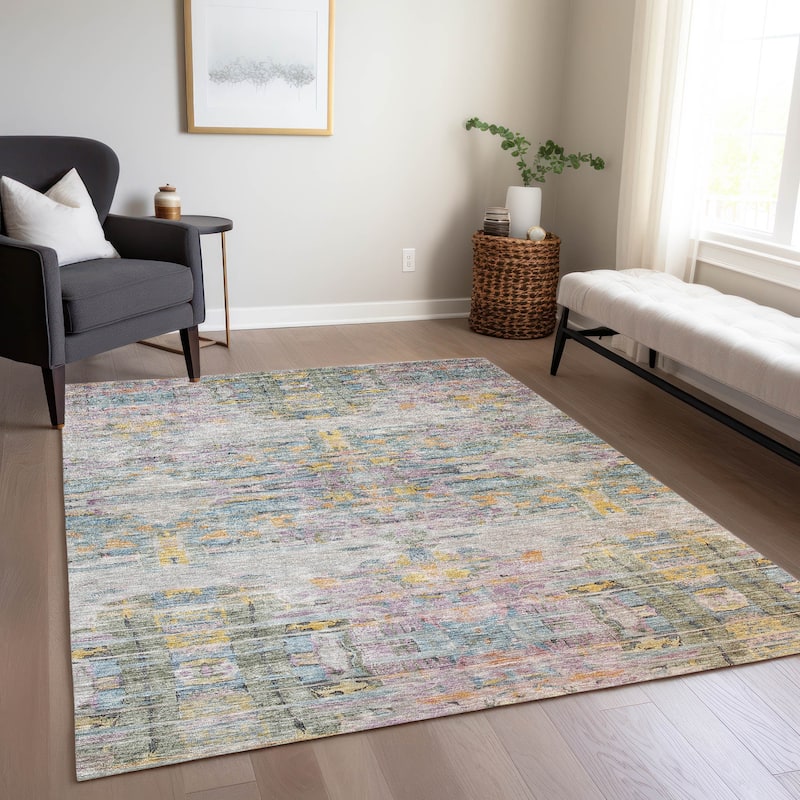 Machine Washable Indoor/ Outdoor Abstract Modern Chantille Rug