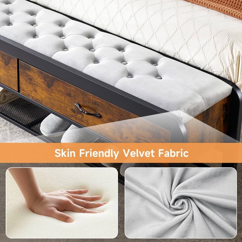 Bed Frame with Sturdy Metal Slats Support
