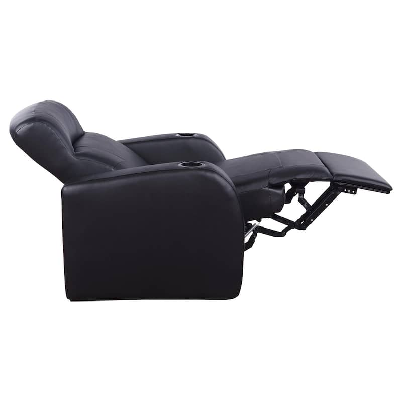 Black Genuine Leather Recliner with Cup Holders