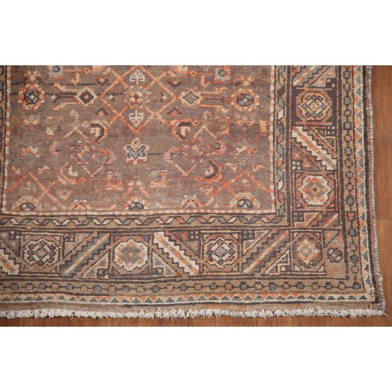 Hand Knotted Oriental 100% Wool Carpet Traditional All-Over Brown Malayer Runner Rug - 10' 8'' X 3' 5''