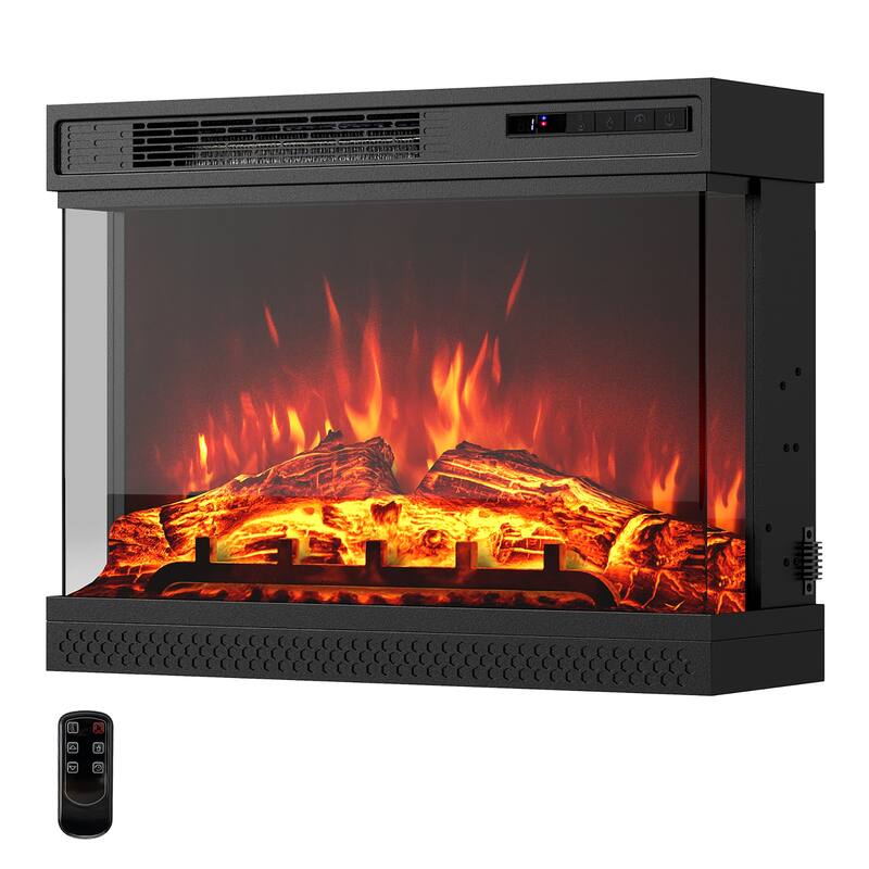 Gymax 24'' 3-Sided Electric Fireplace Insert w/Remote Control 3 Flame - Black