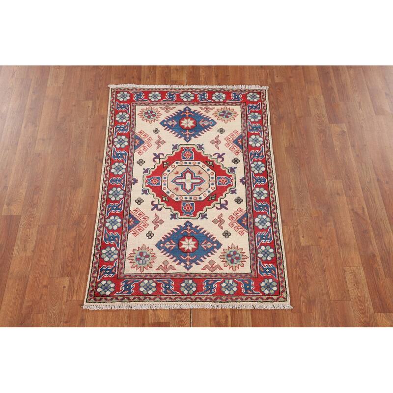 Ivory Kazak Accent Rug Hand-Knotted Wool Carpet - 2'9" x 4'0"
