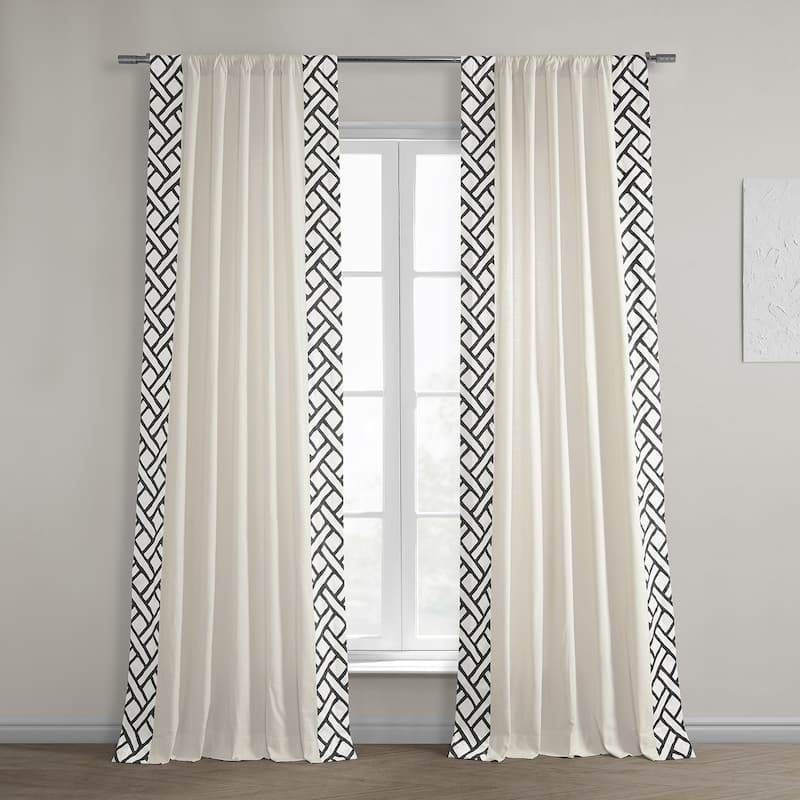 Exclusive Fabrics Black Modern Geometric Bordered Textured Cotton Curtains (1 Panel) - 50 X 96 - Garden Path Black