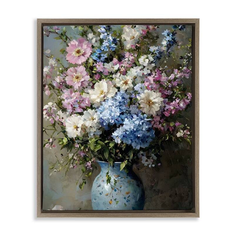Stupell Traditional Cool Tone Bouquet Framed Floater Canvas Wall Art Design By Franklyn Gregory - 17 x 21 - Brown
