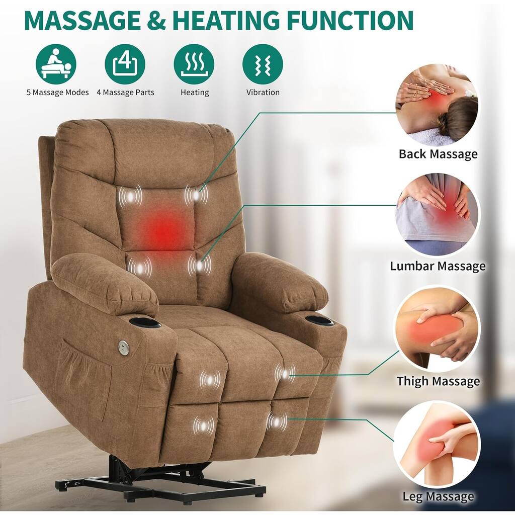 Lazy Boy Brown Massage Heat Power Lift Recliner Chair with USB Port