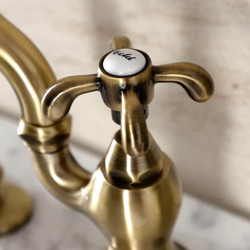French Country Bridge Bathroom Faucet with Brass Pop-Up