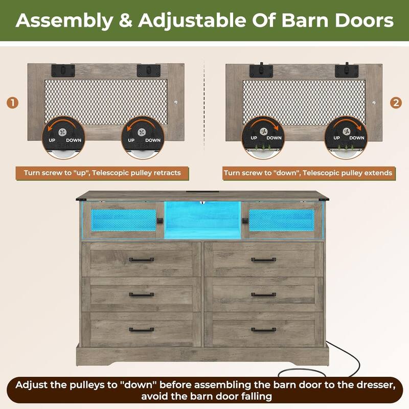 6 Drawers Dresser LED Charging Station Farmhouse Chest of Drawers